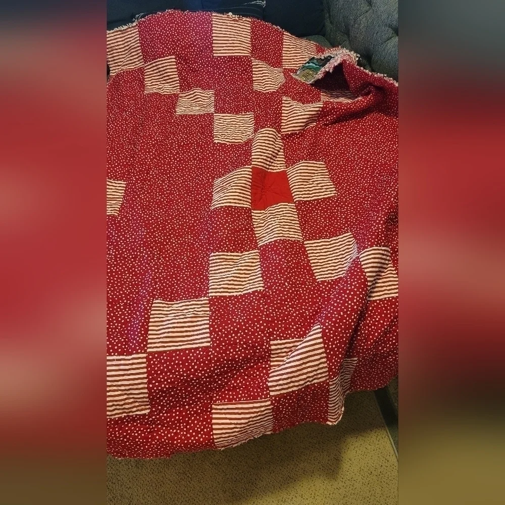 Handmade rag throw quilt fishing bears New